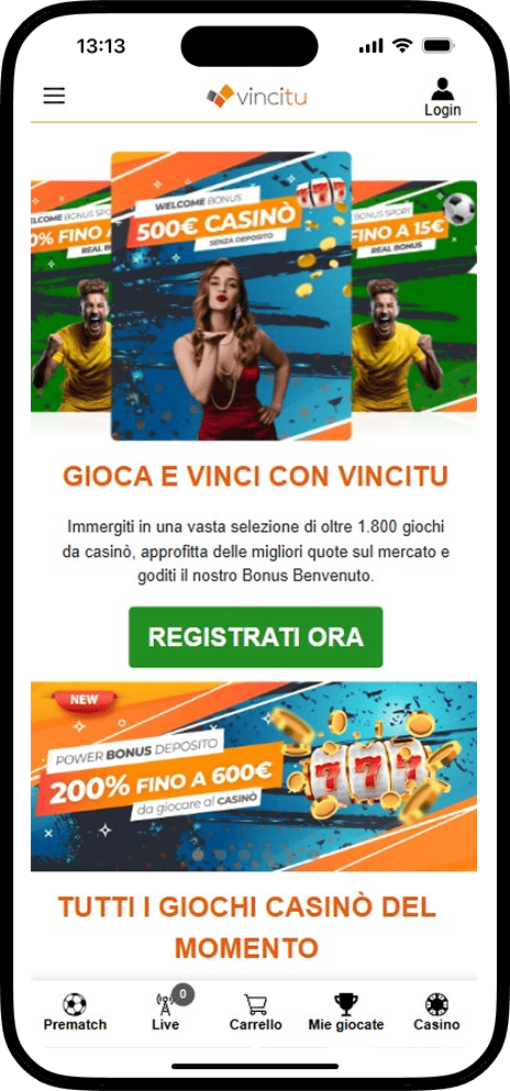 Applicazione mobile nel casinò vincitu